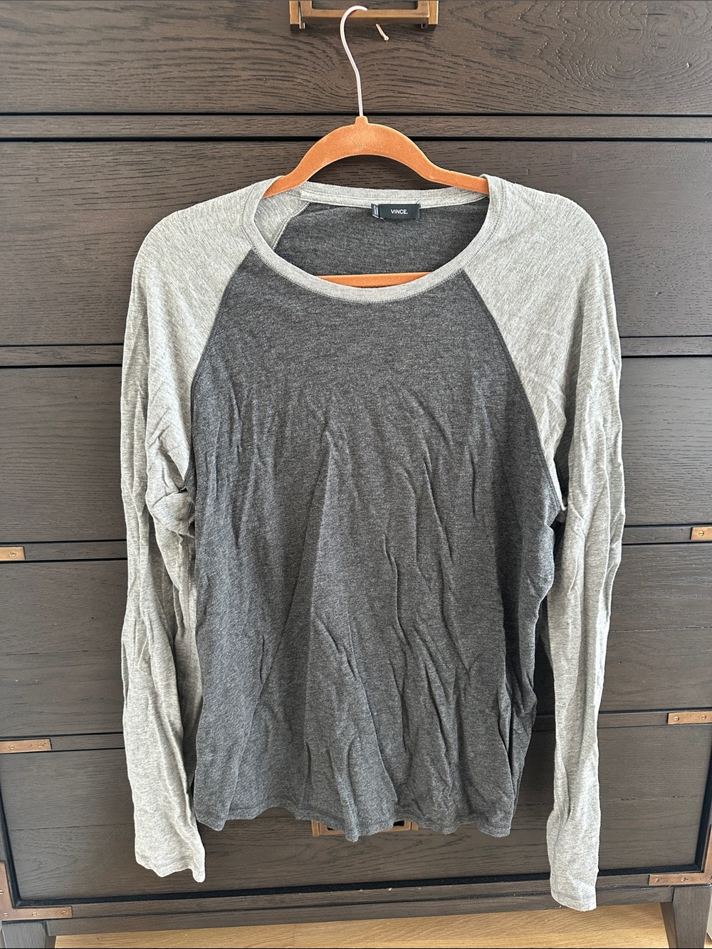 Vince Two-Tone Gray Raglan Long-Sleeve Shirt